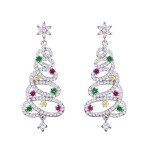 Women's 925 Silver Crystal Christmas Tree Earrings Drop Dangle Jewelry Xmas 2024