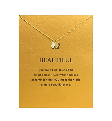Hundred River Friendship Anchor Compass Necklace Good Luck Elephant Pendant Chain Necklace with Message Card (gold butterfly)