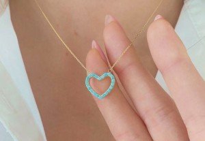 14k Gold Plated Created Turquoise Heart Pendant Necklace Girls Women Jewelry