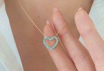 14k Gold Plated Created Turquoise Heart Pendant Necklace Girls Women Jewelry