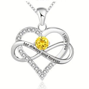 Elegant Birthstone with Heart Pendant Necklace, Jewelry Gift for Women, Teens