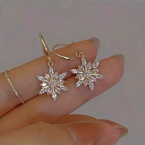 Fashion Shiny Rhinestone Snowflake Shaped Pendant Earrings Jewelry Women Gift