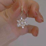 Fashion Shiny Rhinestone Snowflake Shaped Pendant Earrings Jewelry Women Gift