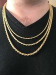 Mens 14K Gold Plated Real Solid 925 Silver Rope Chain MADE IN ITALY 20-30" 3-5mm