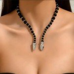 Necklace Jewelry Adjustable Snake Beaded Collar Bracelet Gothic Black/Silver
