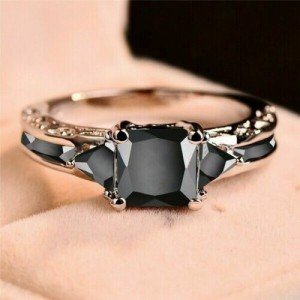 Women Silver Plated Rings Jewelry Black Sapphire Elegant Gift Sz 5-11 Simulated 