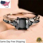 Women Silver Plated Rings Jewelry Black Sapphire Elegant Gift Sz 5-11 Simulated 