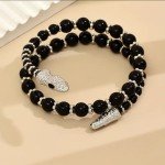 Necklace Jewelry Adjustable Snake Beaded Collar Bracelet Gothic Black/Silver