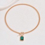 18K Plated Gold Women's Necklace Green Square Rhinestone Pendant Fashion Jewelry