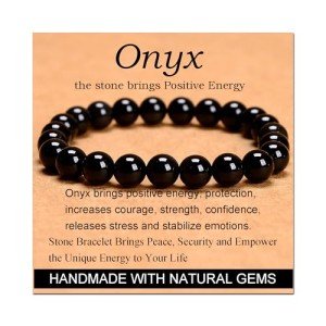 Massive Beads Black Onyx - Stone of Positive Energy - Handmade Yoga Stretch Elastic Bracelet Natural Stone Crystal Healing Power Energy Gifts for Unisex Adult 8mm