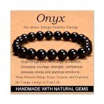 Massive Beads Black Onyx - Stone of Positive Energy - Handmade Yoga Stretch Elastic Bracelet Natural Stone Crystal Healing Power Energy Gifts for Unisex Adult 8mm