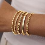 Poxtex Gold Bracelets for Women Girls, 14K Gold Dainty Waterproof Adjustable Bracelets for Girls Trendy, Gold JLink Bracelets Sets Inclued Beaded, Cuban, Paperclip, Herringbone, Rope, 7"+2" Extender Chain, Mother's Day Gifts for Mom