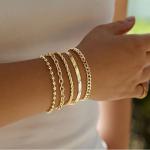 Poxtex Gold Bracelets for Women Girls, 14K Gold Dainty Waterproof Adjustable Bracelets for Girls Trendy, Gold JLink Bracelets Sets Inclued Beaded, Cuban, Paperclip, Herringbone, Rope, 7"+2" Extender Chain, Mother's Day Gifts for Mom