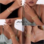 Poxtex Gold Bracelets for Women Girls, 14K Gold Dainty Waterproof Adjustable Bracelets for Girls Trendy, Gold JLink Bracelets Sets Inclued Beaded, Cuban, Paperclip, Herringbone, Rope, 7"+2" Extender Chain, Mother's Day Gifts for Mom