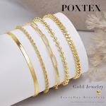 Poxtex Gold Bracelets for Women Girls, 14K Gold Dainty Waterproof Adjustable Bracelets for Girls Trendy, Gold JLink Bracelets Sets Inclued Beaded, Cuban, Paperclip, Herringbone, Rope, 7"+2" Extender Chain, Mother's Day Gifts for Mom
