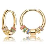 Gold Hoop Earrings with Rainbow Cubic Zirconia