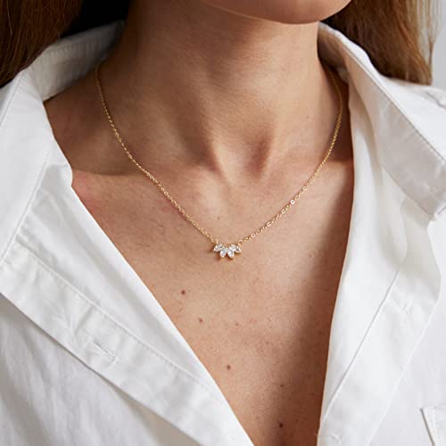 LEXODY Diamond Necklaces Dainty Leaf Necklace 14k Gold Plated Layered CZ Moon Simple Choker Necklaces for Women Trendy Jewelry Gifts for Girls