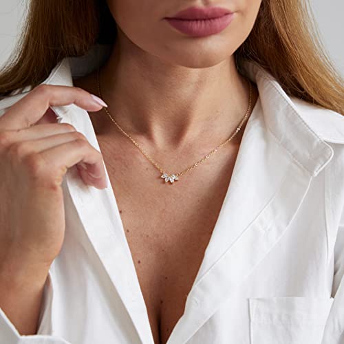 LEXODY Diamond Necklaces Dainty Leaf Necklace 14k Gold Plated Layered CZ Moon Simple Choker Necklaces for Women Trendy Jewelry Gifts for Girls