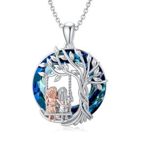 Sisters Pendant Necklace with 19" Chain, Blue