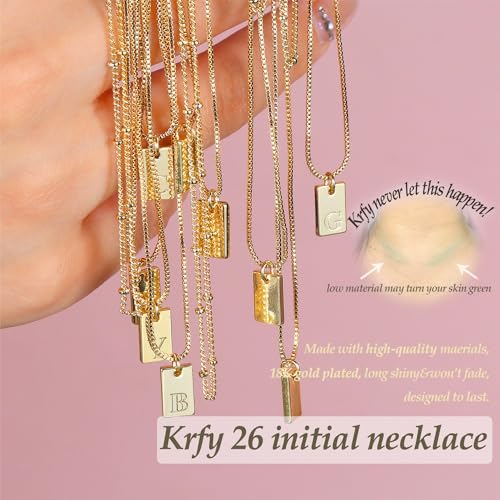 Krfy Layered Initial Necklaces for Women 14K Gold Plated Letter A Necklace Dainty Gold Name Necklace Personalized Initial Tag Pendant Necklace for Women Trendy Gold Jewelry