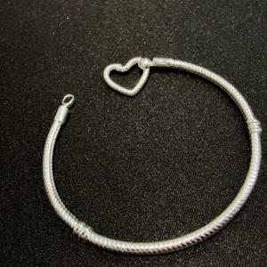 Heart Closure Snake Chain 925 Silver Charm Bracelet