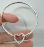 Heart Closure Snake Chain 925 Silver Charm Bracelet
