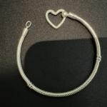 Heart Closure Snake Chain 925 Silver Charm Bracelet