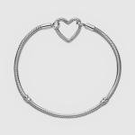 Heart Closure Snake Chain 925 Silver Charm Bracelet