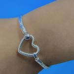 Heart Closure Snake Chain 925 Silver Charm Bracelet