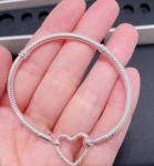 Heart Closure Snake Chain 925 Silver Charm Bracelet