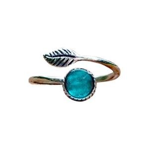 Aqua Mason Jar Vintage Leaf Ring