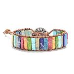 Boho Gemstone Leather Wrap Bracelet with Sunflower