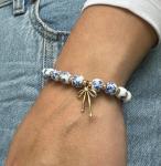 Blue Flower Charm Bracelet with Bow and Beads