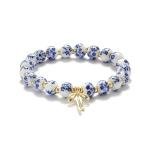 Blue Flower Charm Bracelet with Bow and Beads