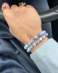 Blue Flower Charm Bracelet with Bow and Beads