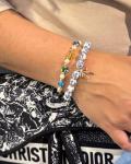 Blue Flower Charm Bracelet with Bow and Beads