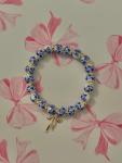 Blue Flower Charm Bracelet with Bow and Beads
