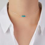 Dainty Turquoise Crystal Silver Choker Necklace
