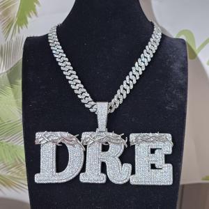 Custom Name Pendant with Simulated Diamond in White Gold