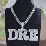 Custom Name Pendant with Simulated Diamond in White Gold