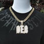 Custom Name Pendant with Simulated Diamond, 14k Gold