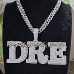 Custom Name Pendant with Simulated Diamond in White Gold