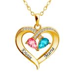 Personalized Double Birthstone Name Necklace with Heart