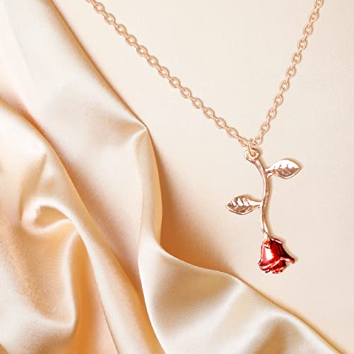 Gold Rose Pendant Necklace for Women - Aesthetic, Preppy Jewelry for Teen Girls and Women