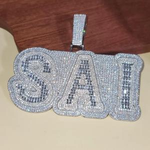 Custom Name Pendant with Simulated Diamond 14k White Gold