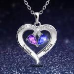 Personalized Double Birthstone Name Necklace with Heart