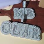 Custom Name Pendant with Simulated Diamond 14k White Gold