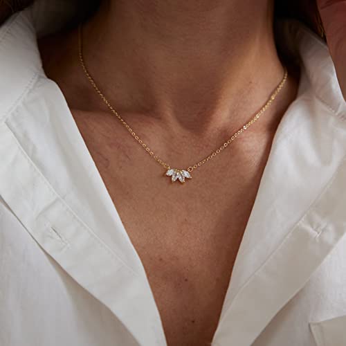 LEXODY Diamond Necklaces Dainty Leaf Necklace 14k Gold Plated Layered CZ Moon Simple Choker Necklaces for Women Trendy Jewelry Gifts for Girls