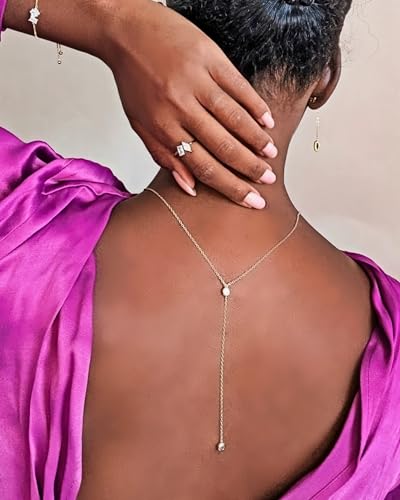 14k Vermeil Dainty Drop Y Lariat Necklace with Diamond, Gold Drop Necklace, Gold Necklace Formal Wedding Guest Jewelry for Women, Womens Necklaces Trendy (Gold, Double CZ Lariat)