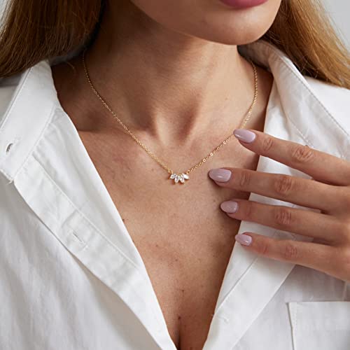 LEXODY Diamond Necklaces Dainty Leaf Necklace 14k Gold Plated Layered CZ Moon Simple Choker Necklaces for Women Trendy Jewelry Gifts for Girls
